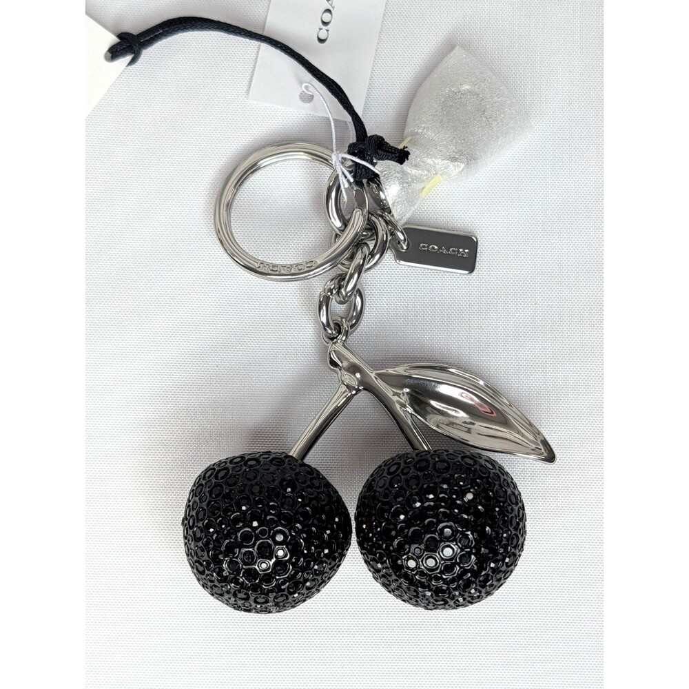 Coach Crystal Cherry Bag Charm Keychain Fob - Silver/Black, CCD32, NWT